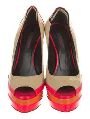 RUTHIE DAVIS Neon Colorblock Platform Heels Patent Leather Pumps 7.5 Statement